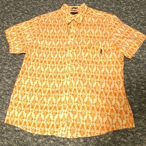Eddie Bauer shirt sleeve button down. Orange/cream color with funky design